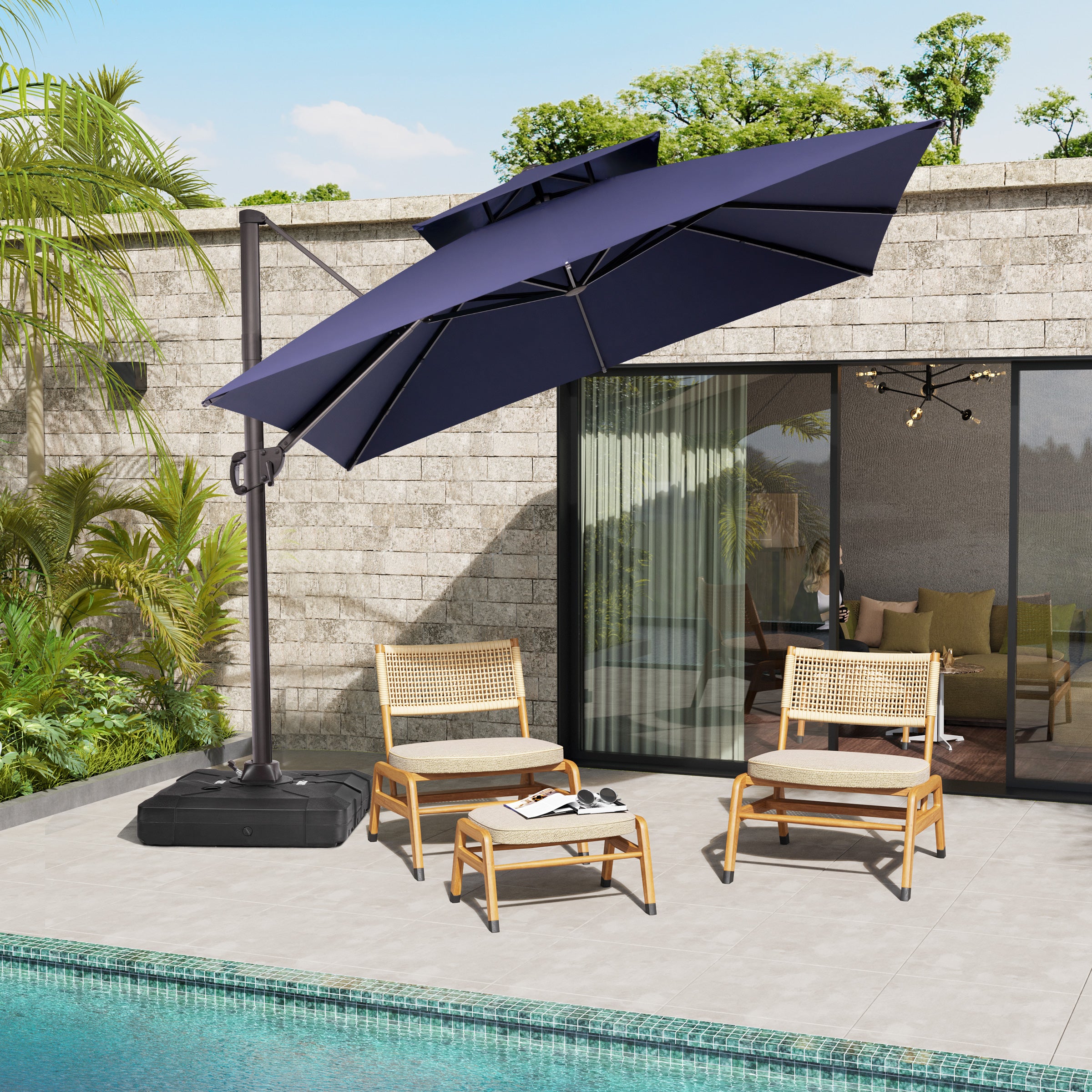 Pellebant 10x10ft Aluminum Double Top Crank Cantilever Patio Umbrella