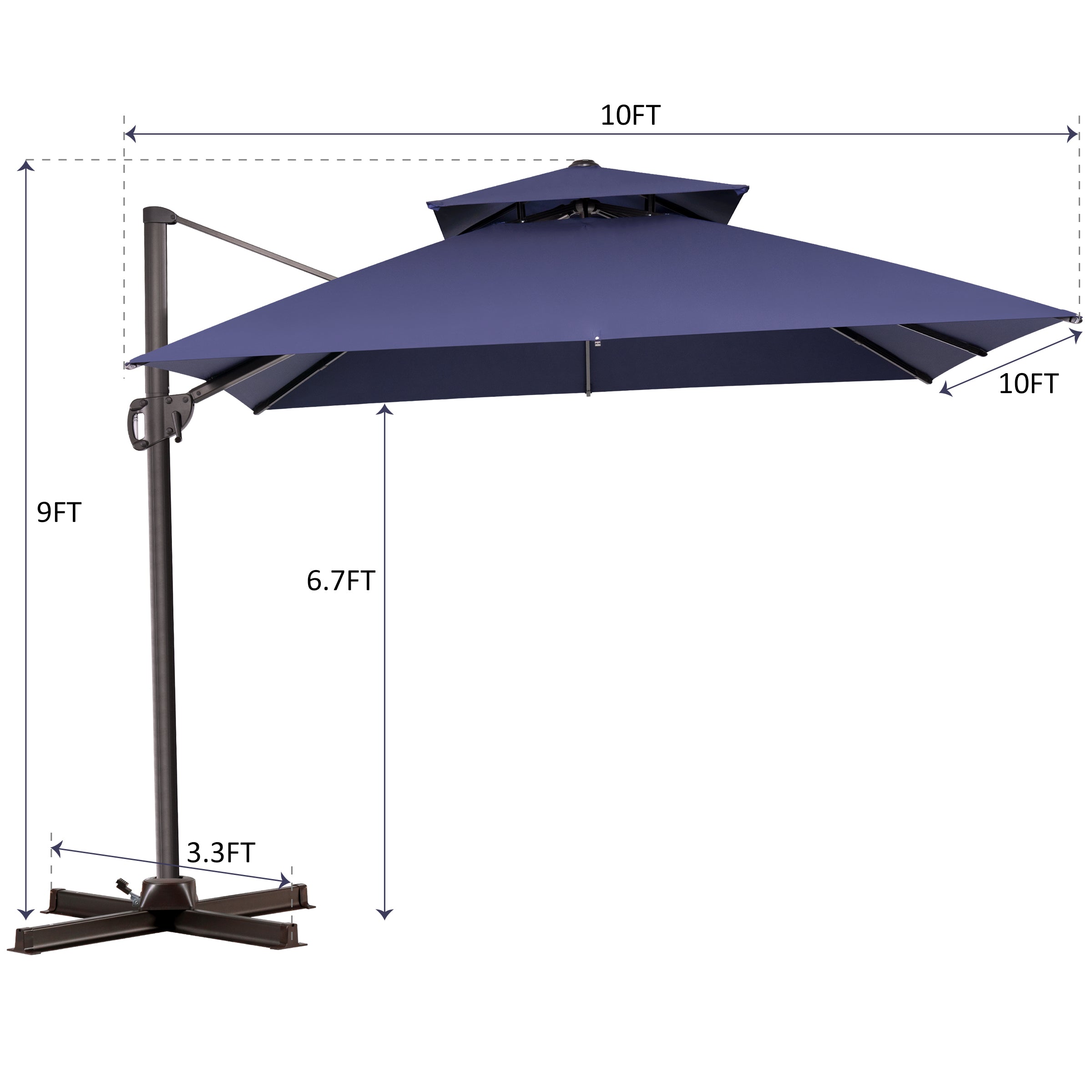 Pellebant 10x10ft Aluminum Double Top Crank Cantilever Patio Umbrella