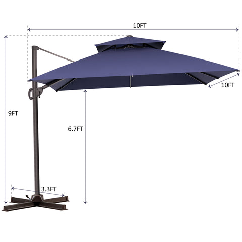 Pellebant 10x10ft Aluminum Double Top Crank Cantilever Patio Umbrella