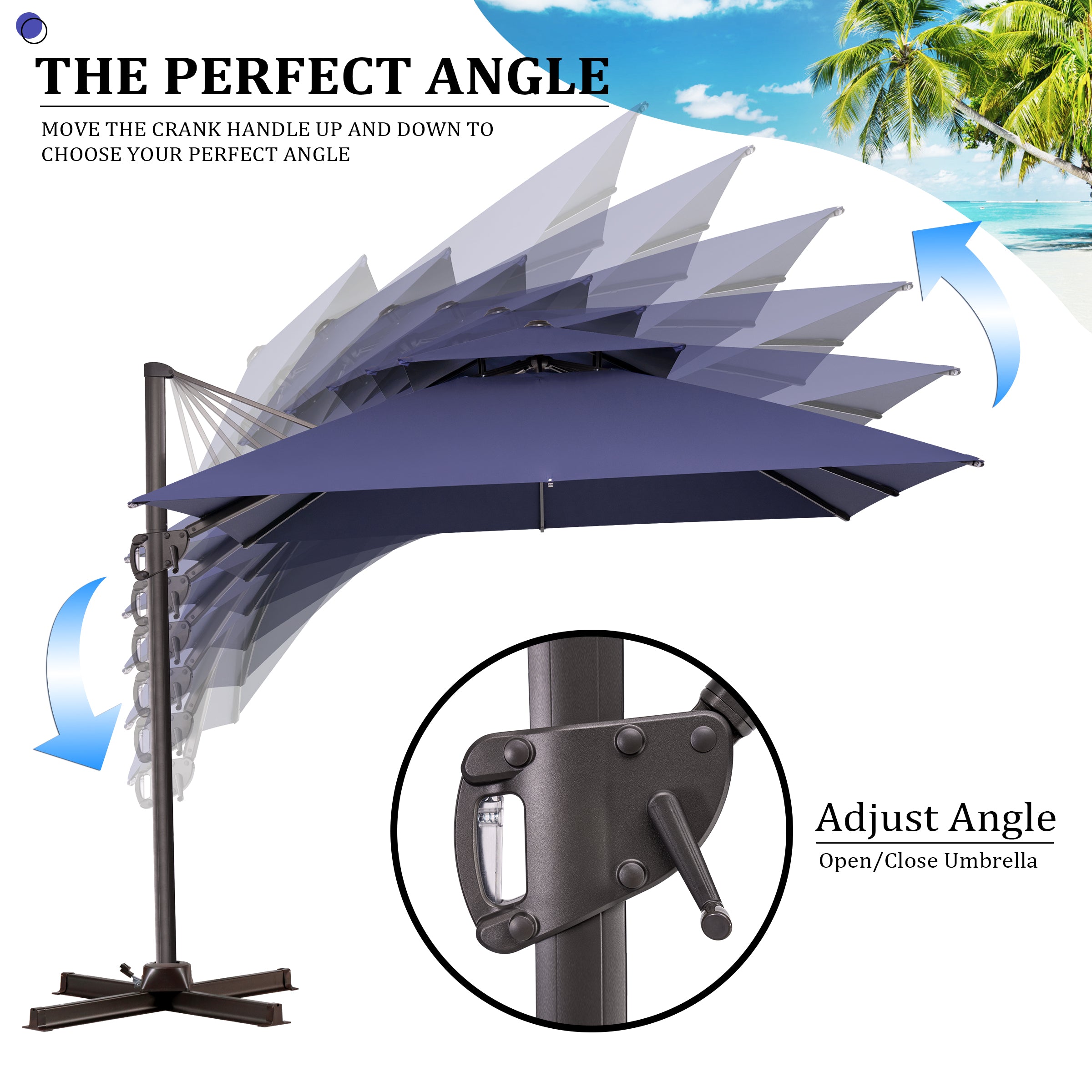 Pellebant 10x10ft Aluminum Double Top Crank Cantilever Patio Umbrella