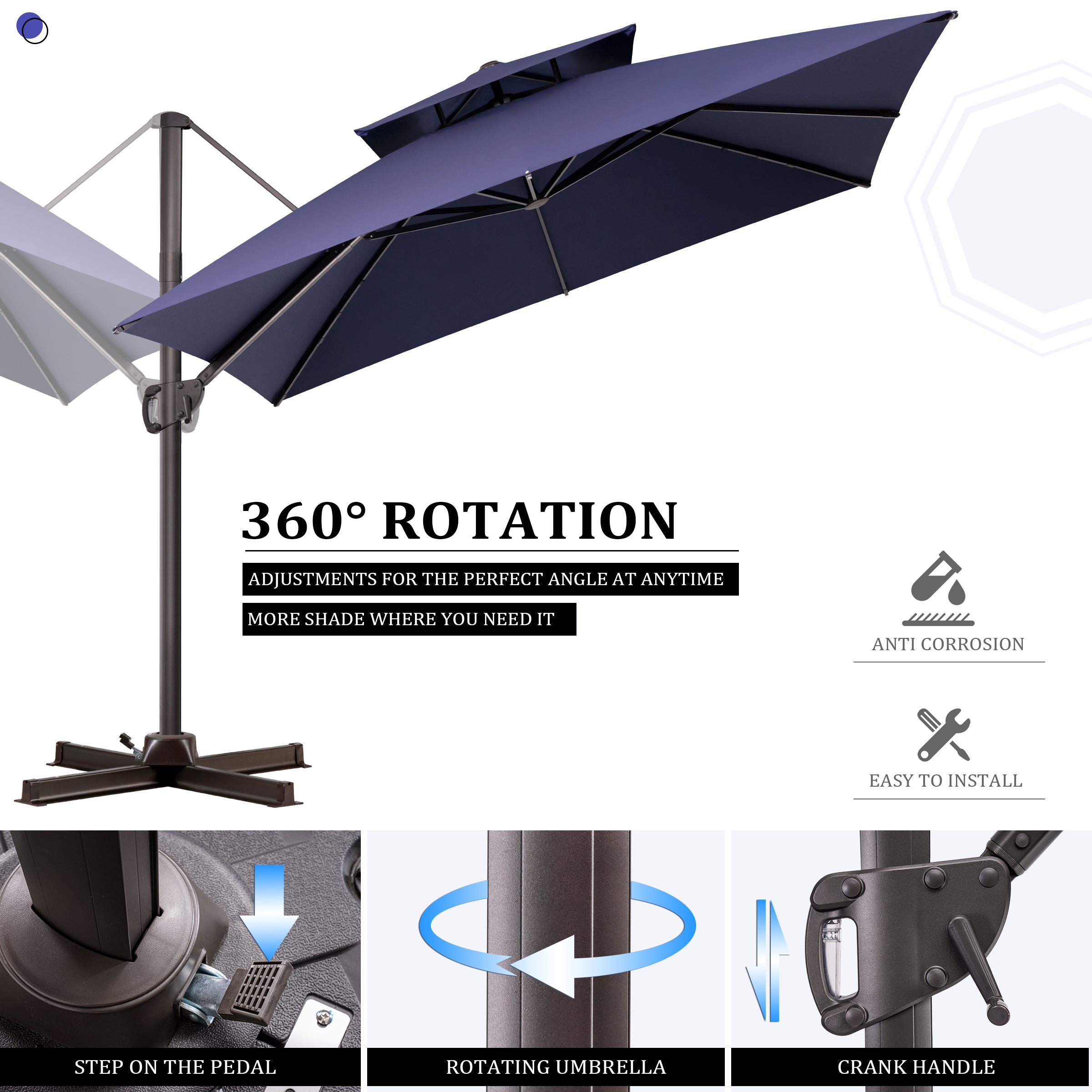 Pellebant 10x10ft Aluminum Double Top Crank Cantilever Patio Umbrella