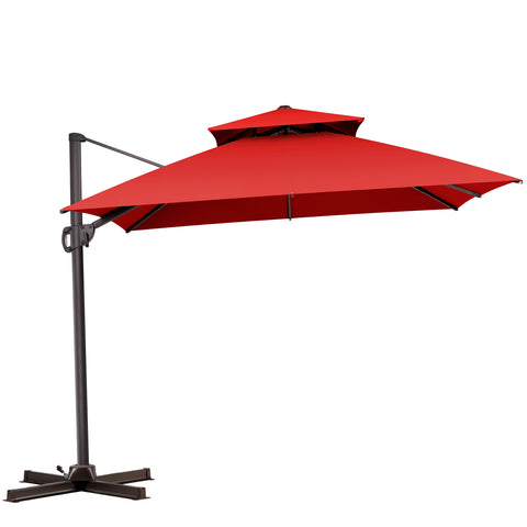 Pellebant 10x10ft Aluminum Double Top Crank Cantilever Patio Umbrella