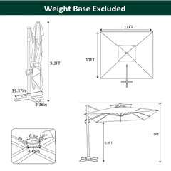 11 x 11 ft. Aluminum Double Top Cantilever Patio Umbrella with Base Options
