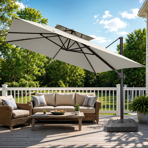 11 x 11 ft. Aluminum Double Top Cantilever Patio Umbrella with Base Options