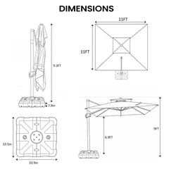 11 x 11 ft. Aluminum Double Top Cantilever Patio Umbrella with Base Options