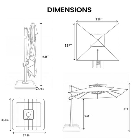 11 x 11 ft. Aluminum Double Top Cantilever Patio Umbrella with Base Options