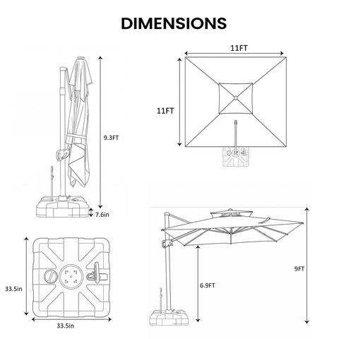11 x 11 ft. Aluminum Double Top Cantilever Patio Umbrella with Base Options