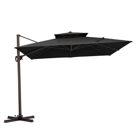 Pellebant 11x11 ft Aluminum Double Top Crank Cantilever Patio Umbrella