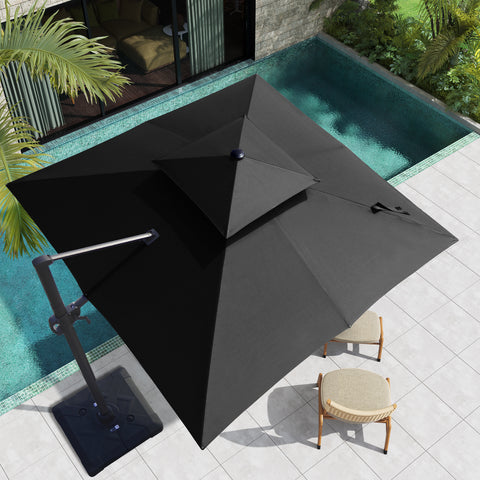 Pellebant 11x11 ft Aluminum Double Top Crank Cantilever Patio Umbrella