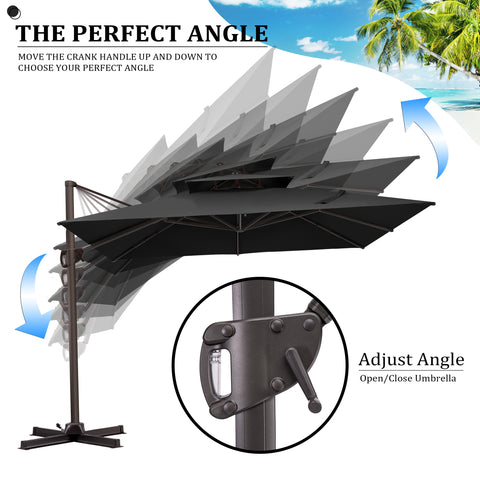 Pellebant 11x11 ft Aluminum Double Top Crank Cantilever Patio Umbrella