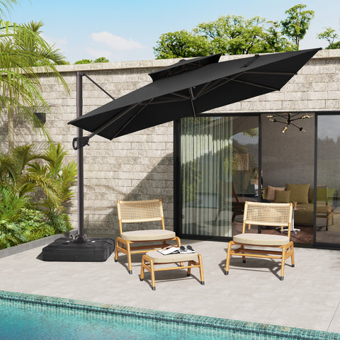 Pellebant 11x11 ft Aluminum Double Top Crank Cantilever Patio Umbrella