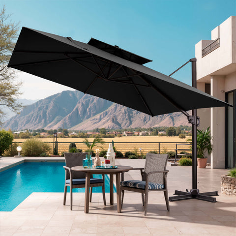 11 x 11 ft. Aluminum Double Top Cantilever Patio Umbrella with Base Options
