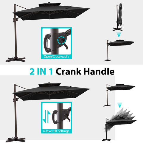 11 x 11 ft. Aluminum Double Top Cantilever Patio Umbrella with Base Options
