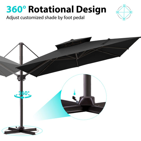 11 x 11 ft. Aluminum Double Top Cantilever Patio Umbrella with Base Options