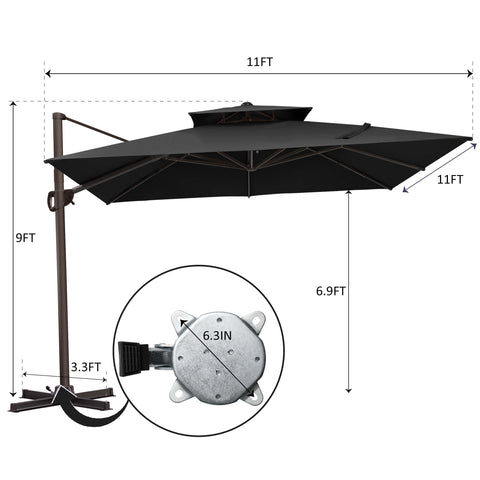 11 x 11 ft. Aluminum Double Top Cantilever Patio Umbrella with Base Options