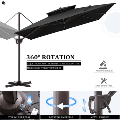 11 x 11 ft. Aluminum Double Top Cantilever Patio Umbrella with Base Options