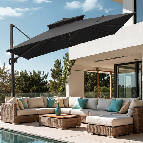 Pellebant 11x11 ft Aluminum Double Top Crank Cantilever Patio Umbrella