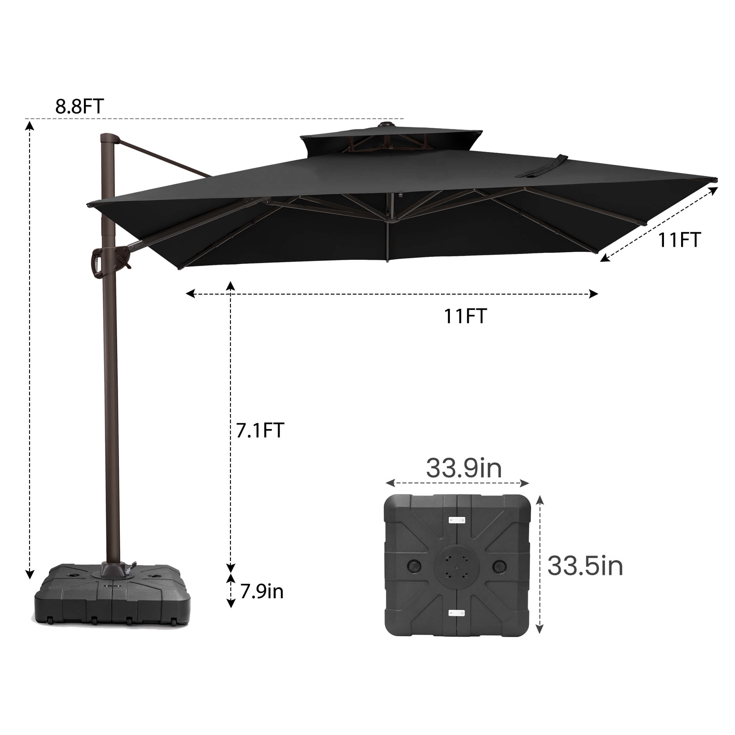 11x11 ft Aluminum Double Top Cantilever Umbrella