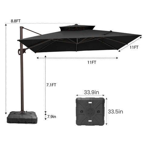 11 x 11 ft. Aluminum Double Top Cantilever Patio Umbrella with Base Options