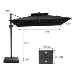 11 x 11 ft. Aluminum Double Top Cantilever Patio Umbrella with Base Options