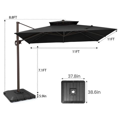 11 x 11 ft. Aluminum Double Top Cantilever Patio Umbrella with Base Options