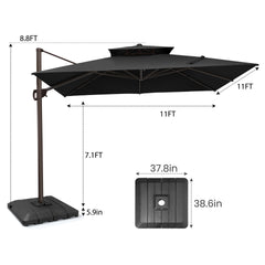 11 x 11 ft. Aluminum Double Top Cantilever Patio Umbrella with Base Options