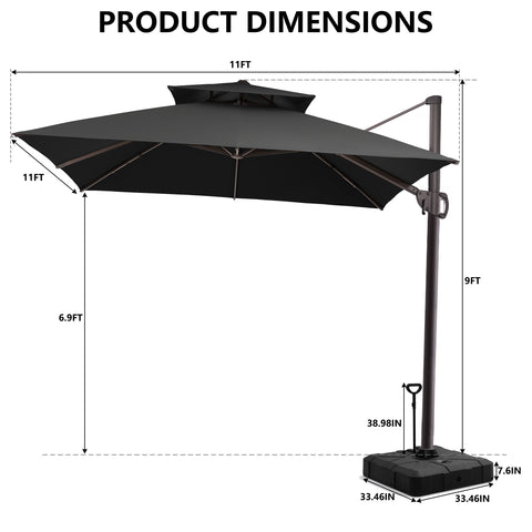 11 x 11 ft. Aluminum Double Top Cantilever Patio Umbrella with Base Options