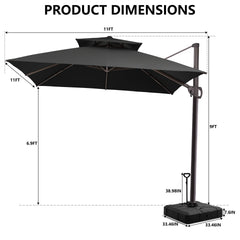 11 x 11 ft. Aluminum Double Top Cantilever Patio Umbrella with Base Options