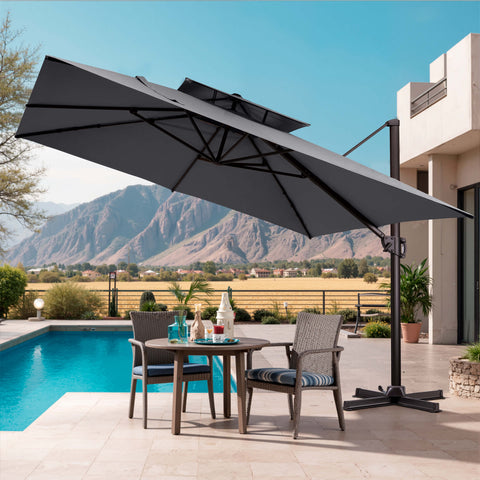 11 x 11 ft. Aluminum Double Top Cantilever Patio Umbrella with Base Options