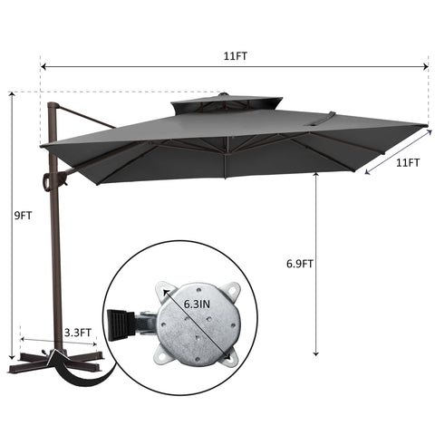 11 x 11 ft. Aluminum Double Top Cantilever Patio Umbrella with Base Options