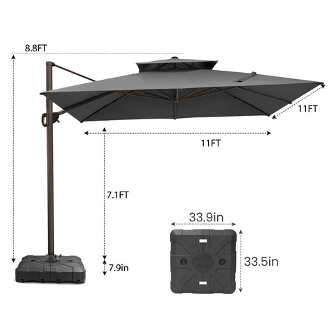 11 x 11 ft. Aluminum Double Top Cantilever Patio Umbrella with Base Options