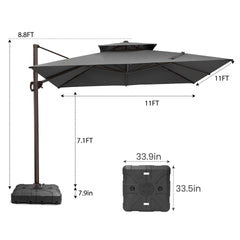 11 x 11 ft. Aluminum Double Top Cantilever Patio Umbrella with Base Options