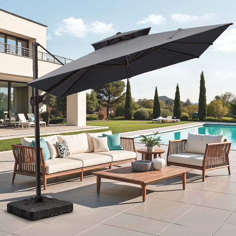 11 x 11 ft. Aluminum Double Top Cantilever Patio Umbrella with Base Options