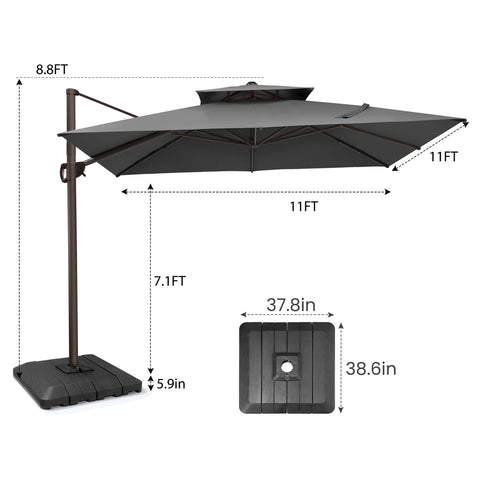 11 x 11 ft. Aluminum Double Top Cantilever Patio Umbrella with Base Options