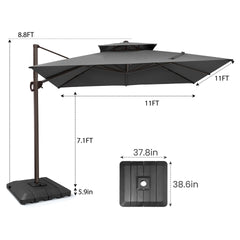 11 x 11 ft. Aluminum Double Top Cantilever Patio Umbrella with Base Options