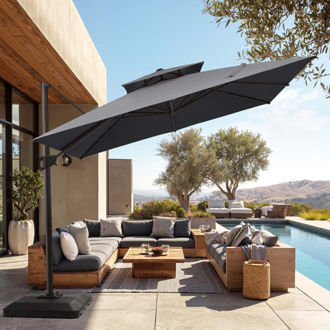 11 x 11 ft. Aluminum Double Top Cantilever Patio Umbrella with Base Options