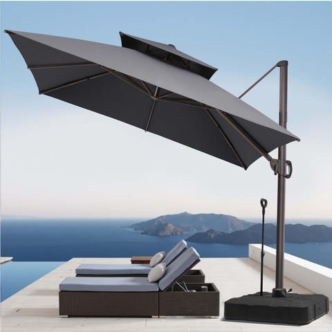 11 x 11 ft. Aluminum Double Top Cantilever Patio Umbrella with Base Options