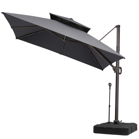 11 x 11 ft. Aluminum Double Top Cantilever Patio Umbrella with Base Options