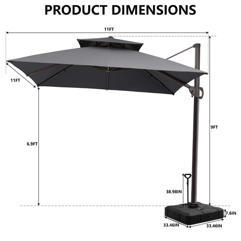11 x 11 ft. Aluminum Double Top Cantilever Patio Umbrella with Base Options