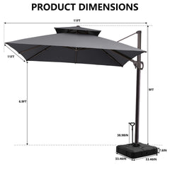11 x 11 ft. Aluminum Double Top Cantilever Patio Umbrella with Base Options