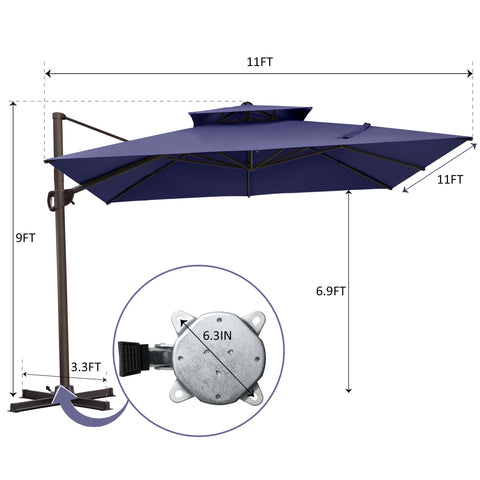 11 x 11 ft. Aluminum Double Top Cantilever Patio Umbrella with Base Options