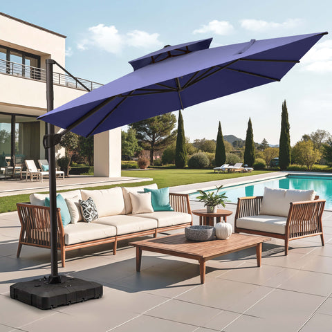 11 x 11 ft. Aluminum Double Top Cantilever Patio Umbrella with Base Options