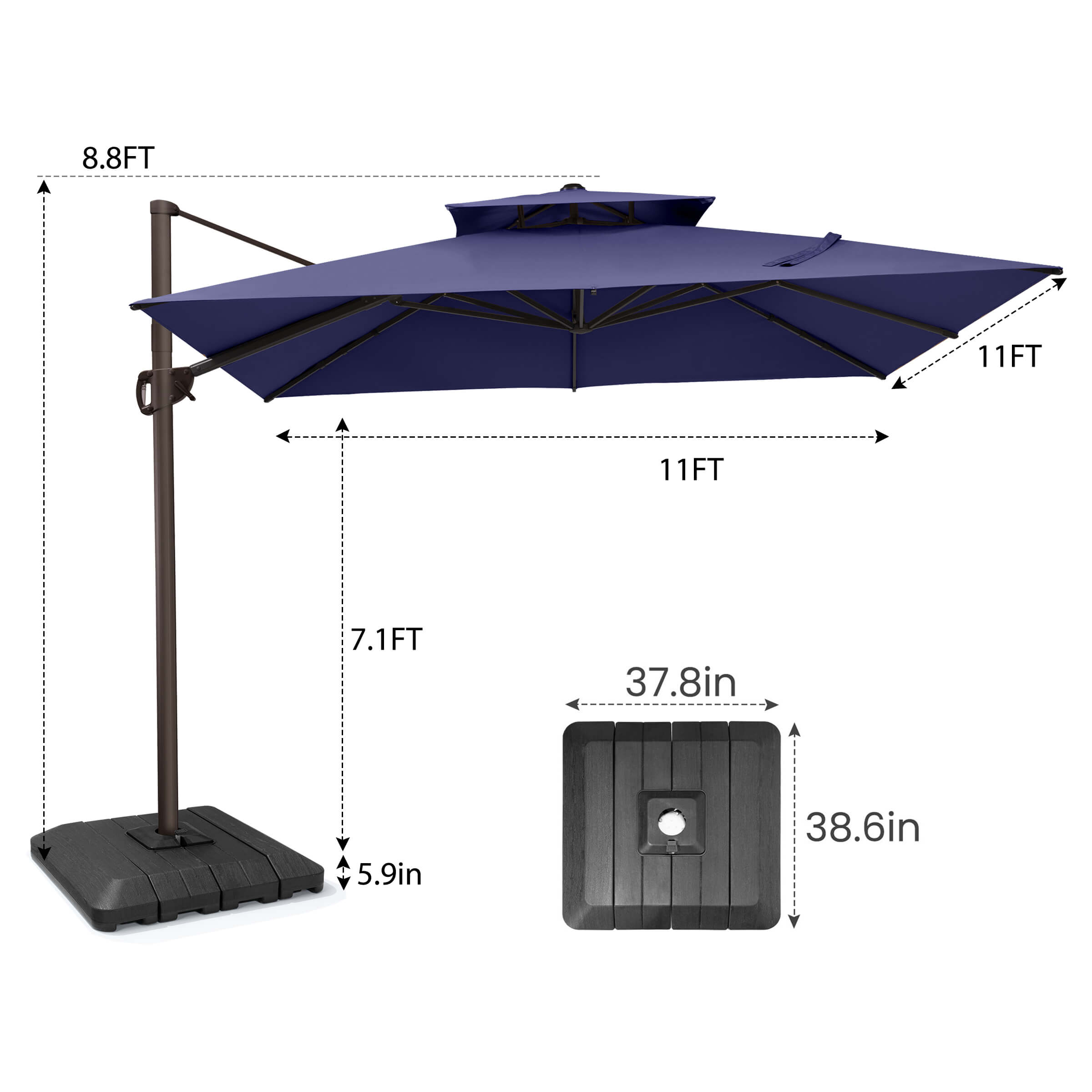 Pellebant Outdoor Patio Cantilever Offset Umbrella 11 x 11 ft Double Top