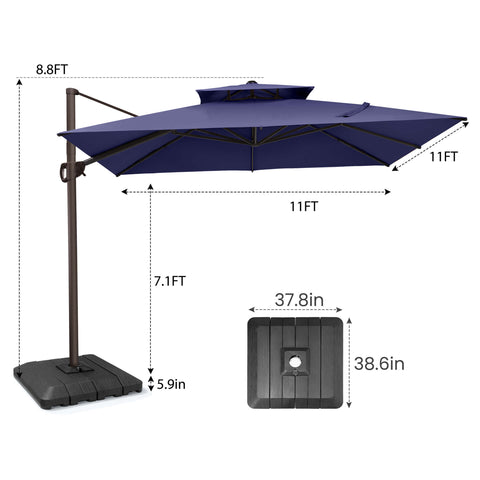 11 x 11 ft. Aluminum Double Top Cantilever Patio Umbrella with Base Options