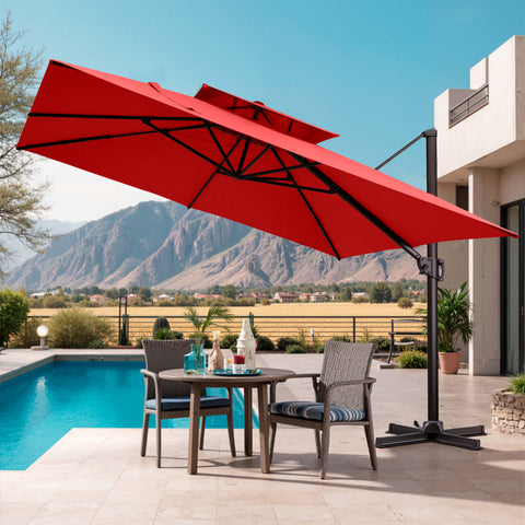 11 x 11 ft. Aluminum Double Top Cantilever Patio Umbrella with Base Options
