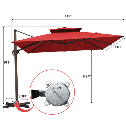 11 x 11 ft. Aluminum Double Top Cantilever Patio Umbrella with Base Options