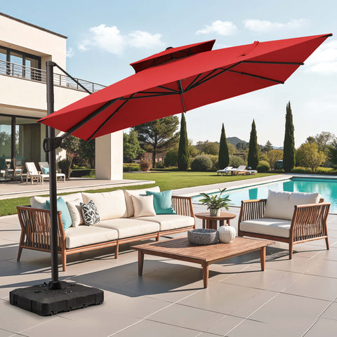 11 x 11 ft. Aluminum Double Top Cantilever Patio Umbrella with Base Options