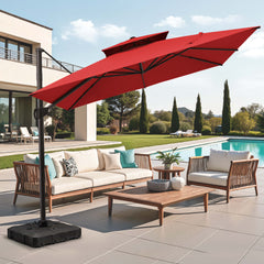 11 x 11 ft. Aluminum Double Top Cantilever Patio Umbrella with Base Options