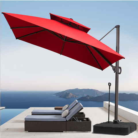 11 x 11 ft. Aluminum Double Top Cantilever Patio Umbrella with Base Options