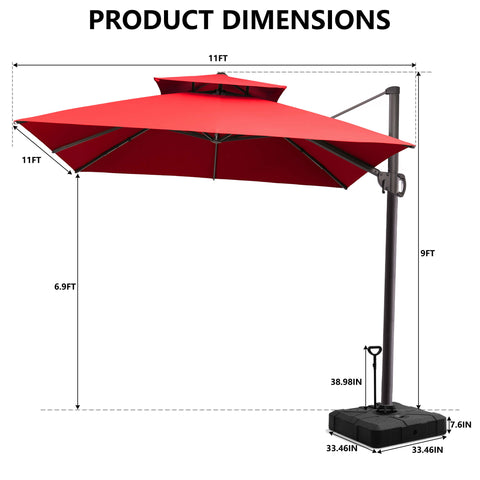 11 x 11 ft. Aluminum Double Top Cantilever Patio Umbrella with Base Options